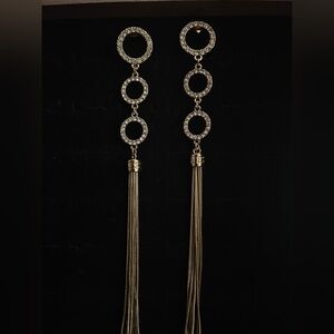 Guess Gold Crystal Circle Tassel Drop Earrings